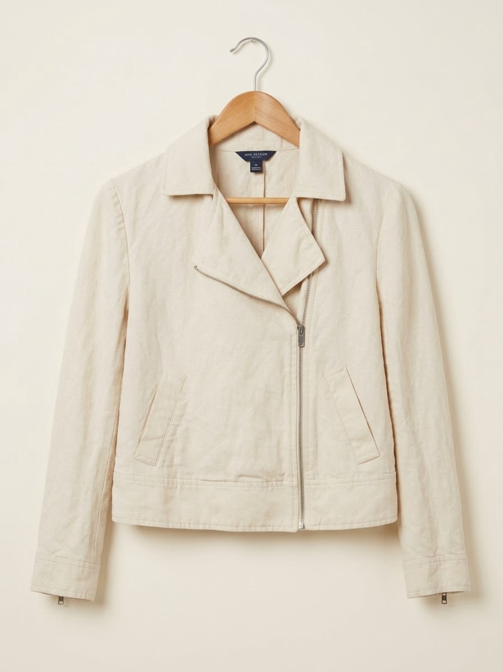 Ann Taylor Linen Blend Biker Moto Jacket Cream Small